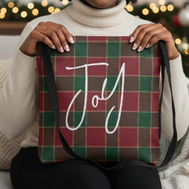 Joy Christmas Holiday Red & Green Tartan Pattern Tasche