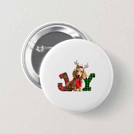 Joy Christmas Lights Long Haired Dachshund Dog San Button (Vorne & Hinten)