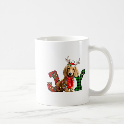 Joy Christmas Lights Long Haired Dachshund Dog San Kaffeetasse (Rechts)