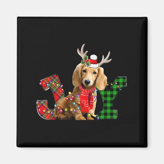 Joy Christmas Lights Long Haired Dachshund Dog San Magnet (Vorne)