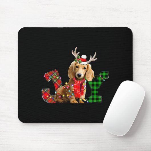 Joy Christmas Lights Long Haired Dachshund Dog San Mousepad (Mit Mouse)