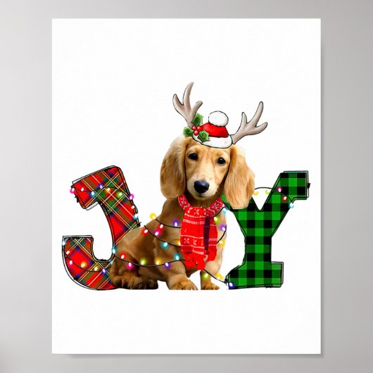 Joy Christmas Lights Long Haired Dachshund Dog San Poster (Vorne)