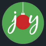Joy Christmas Ornament Stickers<br><div class="desc">Freude mit roten Weihnachtsschmuck "o" auf grünem Hintergrund</div>