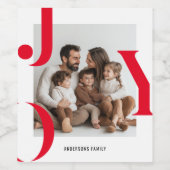 JOY Christmas | Personalisiert Holiday Foto Gesche Weinetikett (Einzelnes Label)
