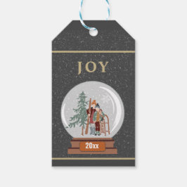 JOY Christmas Snow Globe mit Skier und Slednet Geschenkanhänger