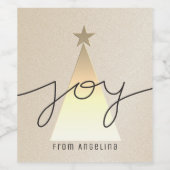 Joy Christmas Tree Simple Gold Weinetikett (Einzelnes Label)