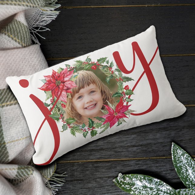 JOY Christmas Wreath Foto Lendenkissen (JOY Christmas Wreath Photo Lumbar Pillow)