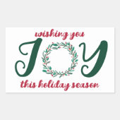 JOY Christmas Wreath HandGezeichnet CUSTOM Rechteckiger Aufkleber (Vorderseite)