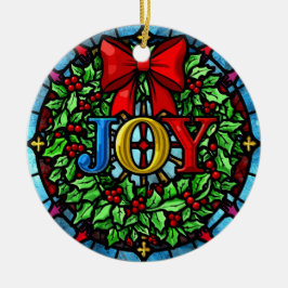 Joy Christmas Wreath Stained Glass Keramik Ornament