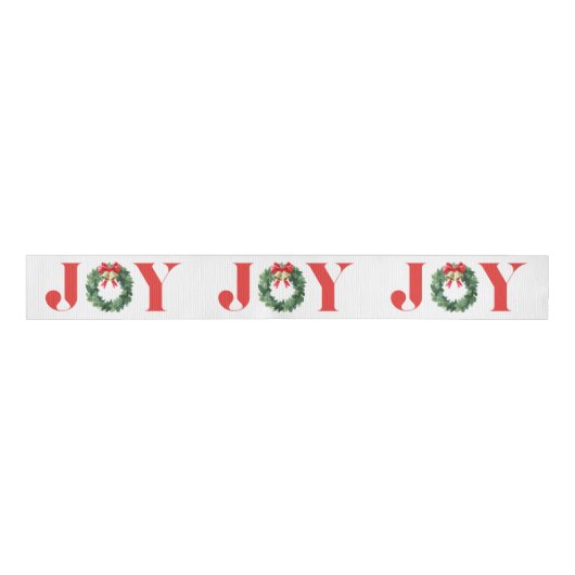Joy Cozy Red Green Wreath Christmas Grosgrain Ribb Ripsband (Vorderseite)