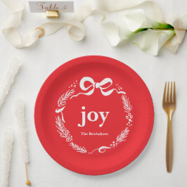 Joy Custom Red Modern Whimsical Bow Christmas Pappteller