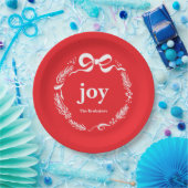 Joy Custom Red Modern Whimsical Bow Christmas Pappteller (Party)