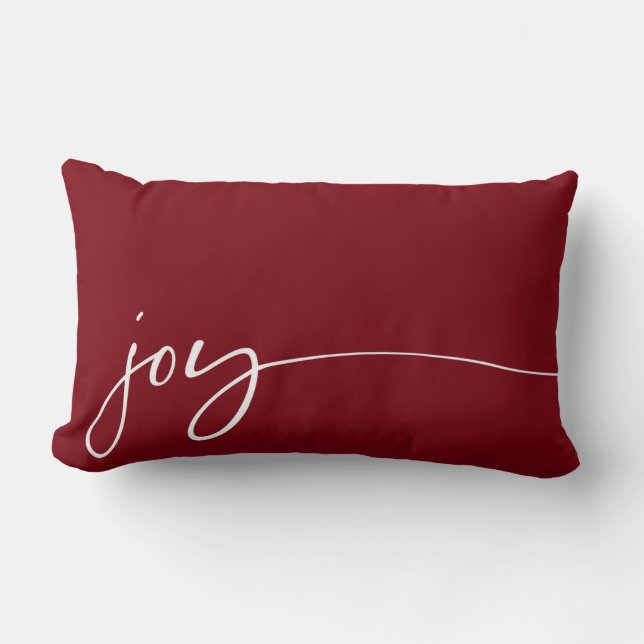 Joy Deep Red Elegant Script Typografie Weihnachten Lendenkissen (Vorderseite)