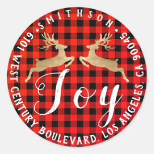 Joy Deer Christmas Return UAWG Buffalo Karierter K Runder Aufkleber
