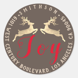 Joy Deer Holiday Adress Return UAWG Gold Runder Aufkleber
