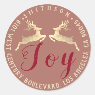 Joy Deer Holiday Return UAWG Rustic Gold Runder Aufkleber