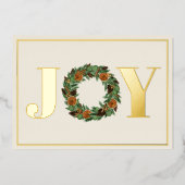 Joy Dried Orange Pine Wreath Non Foto Gold Folien Feiertagskarte (Vorderseite)