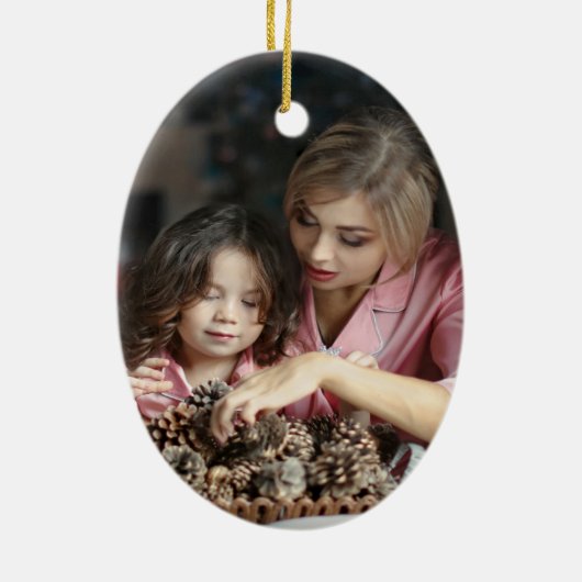 Joy! Einfaches elegantes Gold & White Christmas Fo Keramik Ornament (Hinten)