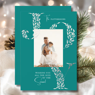 Joy Elegant Christmas Floral Typografy Foto Feiertagskarte