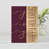 Joy Elegant Gold Burgundy Glitzer Foto Holiday Karte (Stehend Vorderseite)