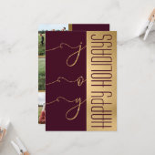 Joy Elegant Gold Burgundy Glitzer Foto Holiday Karte (Vorderseite/Rückseite Beispiel)