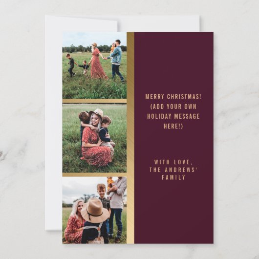 Joy Elegant Gold Burgundy Glitzer Foto Holiday Karte (Rückseite)