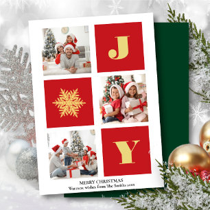 JOY Elegant Gold Snowflakes Modernes Script Foto Feiertagskarte