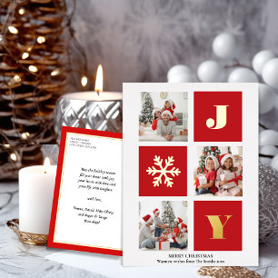 JOY Elegant Gold Snowflakes Modernes Script Foto Folien Feiertagspostkarte