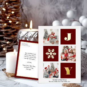 JOY Elegant Gold Snowflakes Modernes Script Foto Folien Feiertagspostkarte