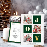 JOY Elegant Gold Snowflakes Modernes Script Foto Folien Feiertagspostkarte<br><div class="desc">JOY Elegant Gold Snowflakes Modernes Script auf Sage Green Farbe 3 Foto Collage Real Foil Holiday Postcard. Mit dieser festlichen und modernen Urlaubskarte senden Sie Ihren Lieben eine Urlaubskarte. Alle Texte sind so vorbereitet,  dass Sie sie einfach und schnell mit Ihren eigenen Details personalisieren können. Gute Ferien!</div>