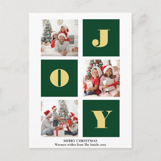 JOY Elegant Gold Snowflakes Modernes Script Foto Postkarte (Vorderseite)