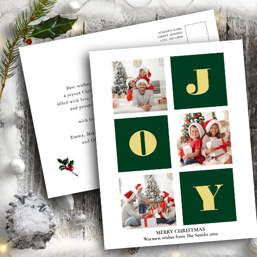 JOY Elegant Gold Snowflakes Modernes Script Foto Postkarte