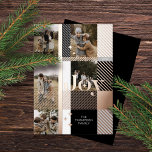 Joy Elegant Kariert 5 Family Foto Kariert Collage Folien Feiertagskarte<br><div class="desc">Verteilen Sie die Freude in dieser Urlaubssaison mit unserer eleganten Folie und der karierten 5 Foto Collage Urlaubskarte. Das Design zeichnet sich durch "Joy" in fett eleganten Folienbriefen aus. Das Foto wird mit dem überlagerten Buchstaben in das karierte Musterdesign eingefügt. Personalisieren Sie mit der Unterschrift der Familie und Jahr. Design...</div>