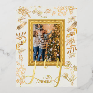 Joy Elegant Script Christmas Gold Arch Foto Folien Feiertagspostkarte