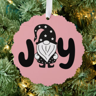 Joy | Elegant Stilvolle Skripte Gnome Weihnachten Ornament Karte