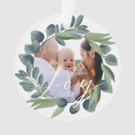 Joy Elegant Watercolor Winter Foliage Wreath Foto Ornament