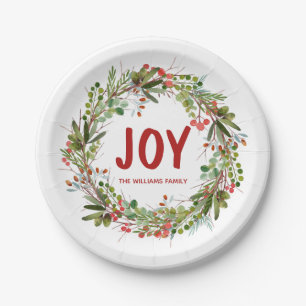 Joy-Elegant Watercolor Wreath Personalisiert Pappteller