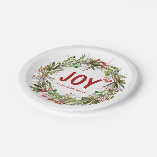 Joy-Elegant Wreath Personalisiert Pappteller (Schrägansicht)