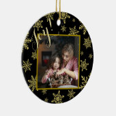 Joy! Elegantes Black & Gold Rund Holiday Foto Keramik Ornament (Rechts)
