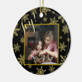 Joy! Elegantes Black & Gold Rund Holiday Foto Keramik Ornament (Links)