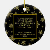 Joy! Elegantes Black & Gold Rund Holiday Foto Keramik Ornament (Hinten)