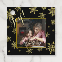 Joy! Elegantes Black & Gold Snowflakes Foto Geschenkanhänger