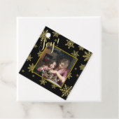 Joy! Elegantes Black & Gold Snowflakes Foto Geschenkanhänger (Beispiel)