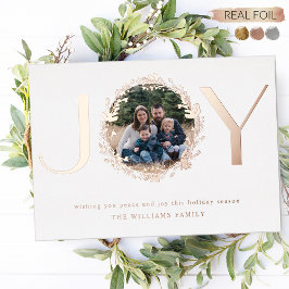 "Joy" Elegantes Foto Personalisiert Real Folien Feiertagskarte