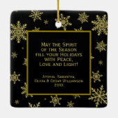 Joy! Elegantes Gold Snowflakes Schwarzes Foto Keramikornament (Rückseite)