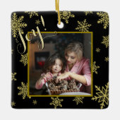 Joy! Elegantes Gold Snowflakes Schwarzes Foto Keramikornament (Vorderseite)