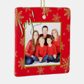 Joy! Elegantes Rot mit Gold Snowflakes Foto Keramikornament (Rechts)