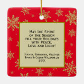 Joy! Elegantes Rot mit Gold Snowflakes Foto Keramikornament (Rückseite)