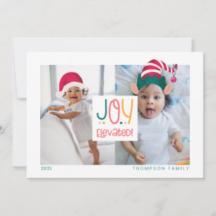 Joy Elevated Fun Elf & Santa Claus Hat 2 Foto Feiertagskarte