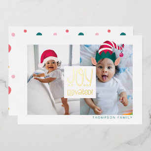 Joy Elevated Fun Elf & Santa Claus Hat 2 Foto Folien Feiertagskarte